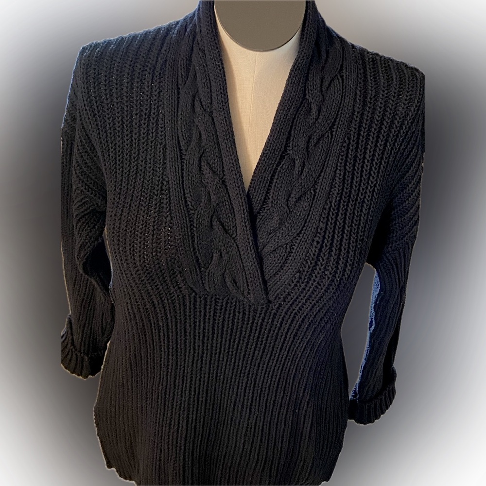 Ralph Lauren Deep V Sweater Lg Cable Collar Ribbed Body M More Suitable L/XL